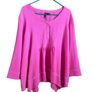 LS Pretty Pink Pullover Top 1X Empire Waist